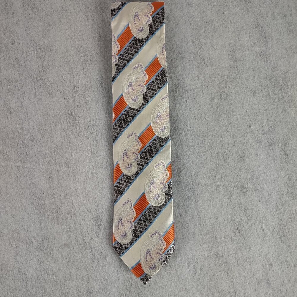 Karl Knox Men's White, Black, Orange, Purple Paisley 100% Microfiber Necktie